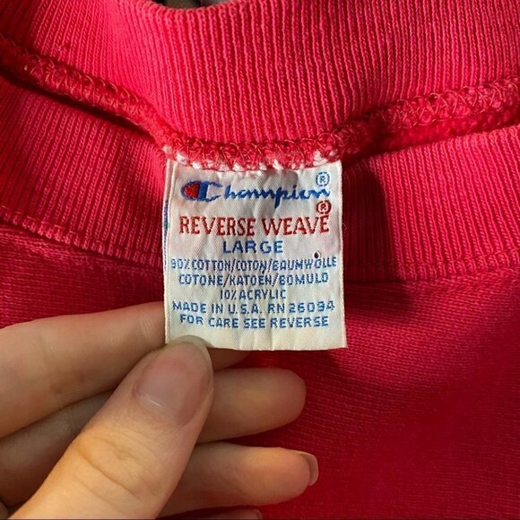 Vintage 90s Champion Reverse Weave Pink Made In USA Sweatshirt Large FLAWED - Picture 5 of 7